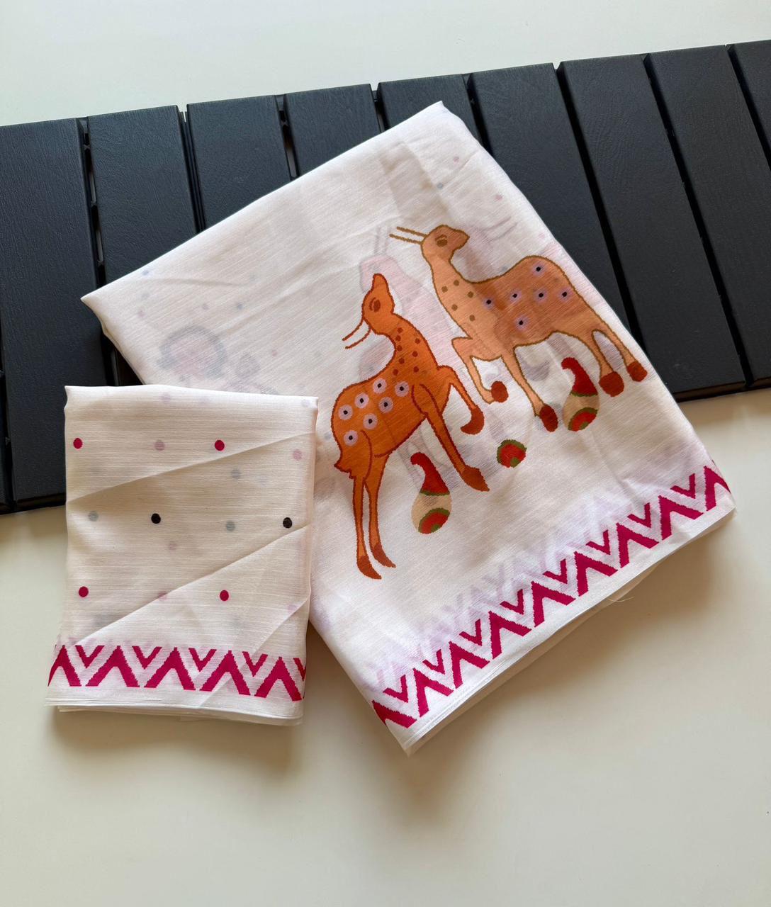 Soft Shinon Verli Digital Print Saree with Printed Blouse Cotton Saree